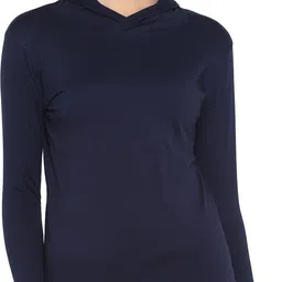 ap'pulse Women Solid Hooded Neck Pure Cotton Dark Blue T-Shirt-picture-21