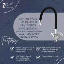 Zoie Mini Brass Black Chrome Finish Basin Mixer with Swivel Spout, Z20043 image 2