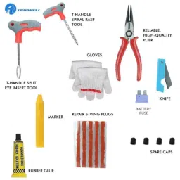 Tirewell TW-5008 10-in-1 Universal Tubeless Tyre Puncture Kit with Storage Box, Emergency Flat Tire Repair Patch Tool Bag for Car, Bike, SUV image 2