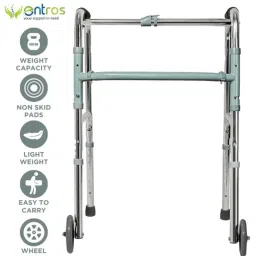 Entros Portable Aluminium Height Adjustable Foldable Walker with Wheel, KL912L image 2