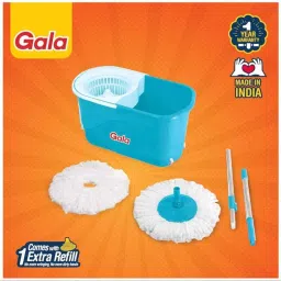 Gala e-Quick 9.5 Litre White &a; Blue Floor Cleaning  Spin Mop, Wheels &a; 2 Microfiber Refills image 5