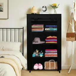 Glowsilk 4 Shelves Metal &a; Non-Woven Black Modular Collapsible Wardrobe image 2