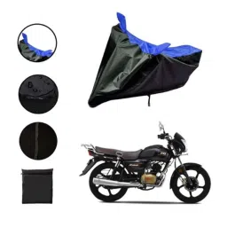 Riderscart Polyester Black &a; Blue Waterproof Two Wheeler Body Cover with Storage Bag for TVS Radeon Base Edition BS6 image 2