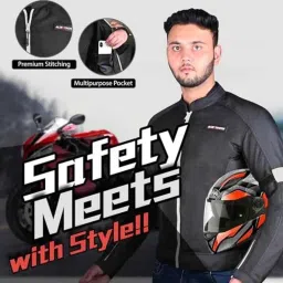 AllExtreme TRIPPER Mesh Fabric Grey &a; Black Windproof Bike Riding Jacket with Armour Back Elbows &a; Shoulders Gear Protector for Men, Size: S image 5