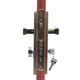 Saze 10 inch Stainless Steel Antique Brass Finish Cylindrical Plate One Side Key Mortise Door Lock Handle Set with 3 Keys, LB-1007 image 5