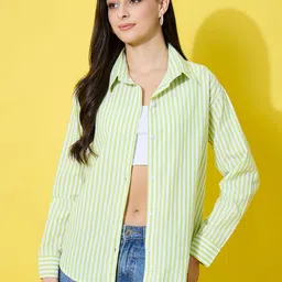 dimpy garments Women Oversized Fit Striped Spread Collar Casual Shirt image 3