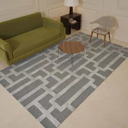 Grey Wool And Viscose Geometrical 5 x 8 Feet Hand Tufted Carpet by Jaipur Rugs-image-39