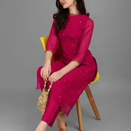 fourleaf Women Georgette Kurta Pant Set-picture-20