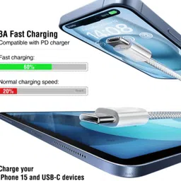 RoarX USB Type C Cable 6 A 1 m Nylon Braided Nylon Braided TType C to Type C 60W Max Output Fast Charging Cable image 2