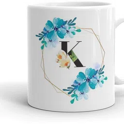 dezzbee Floral Design Alphabet Letter K Printed Coffee/Tea, 330ML White Ceramic Coffee Mug-picture-16