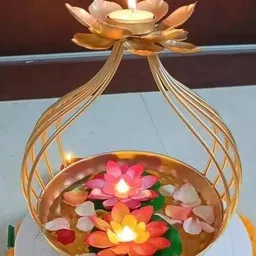 SPARKLINE CO. Handcrafted Diya Shape Flower Decorative Urli Bowl for Home Perfect for Floating Flowers and Tea Light Candles Ideal Home and Table Decor Diwali Decoration Items Potpourri Bowl image 1