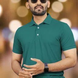 vebnor Men Solid Polo Neck Polyester Green T-Shirt-picture-38