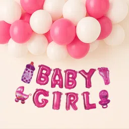 giftella Solid Baby Girl Paper Banner with Pink & White Latex Balloon-picture-27