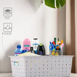 kuber industries Plastic Pack of 2 Stackable Plastic Storage Box with Lid | 5 LTR | Cannes Pattern - Grey Storage Basket image 4