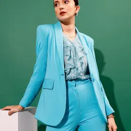 Women Solid Double Breasted Casual Blazer-image-85