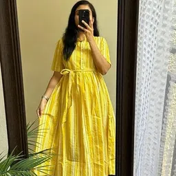 handsome king Women Gown Yellow Below Knee Dress-picture-20