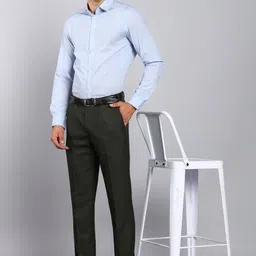 park avenue Men Regular Fit Green Polyester Trousers image 2