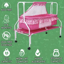 arpitas store Cradle for Baby With Mosquito Protection Net - Pink image 2