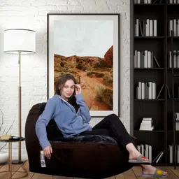 style homez XXL Urban Design LUXE FUR, Premium Velvet Fabric Shade Brown & Grey FUR Bean Bag Chair With Bean Filling image 2