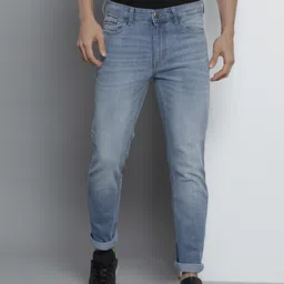 the indian garage co. Men Slim Mid Rise Blue Jeans image 1