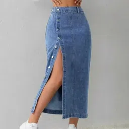 floora Women Solid Pencil Blue Skirt image 4