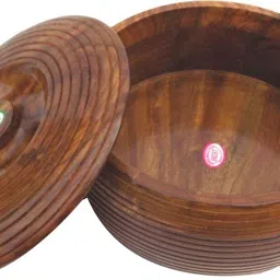 viazaid Wooden Casserole Chapati Roti Box Serving Hot Pot with Lid in round shape(9inch) Serve Casserole Set image 5