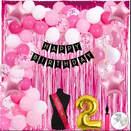 groovy dudz 2nd Adorning Pink, White Metallic Pastel Pink Birthday Decoration for Girls.-picture-25