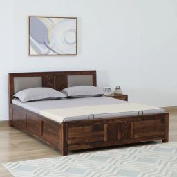woodsworth from pepperfry Tourconing Sheesham Wood Queen Size Bed In Provincial Teak Finish With Hydraulic Storage-picture-3