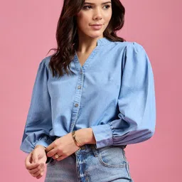 dressberry Women Regular Fit Solid Mandarin Collar Casual Shirt-picture-10