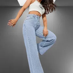 denim fit Women Loose Fit Mid Rise Light Blue Jeans image 5