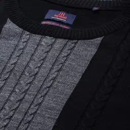 raymond Men Self Design Round Neck Black Sweater image 2