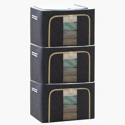 MERAO Clothes Storage Box Foldable Organizer Box for Wardrobe Saree Blankets SET OF 3 Cotton Laundry Bag-image-46
