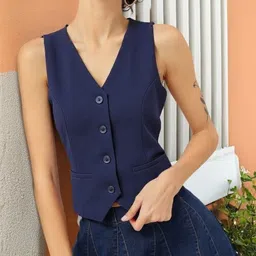pp productions Solid Women Waistcoat image 3