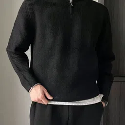 colorchakra Men Self Design High Neck Black Sweater image 1