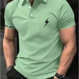 hilgar Men Solid Polo Neck Cotton Blend Light Green T-Shirt-picture-11