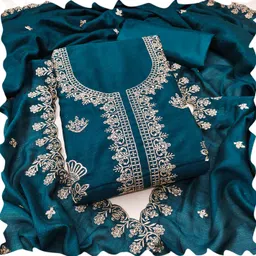 hmp fashion Unstitched Silk Blend Salwar and Dupatta Material Embroidered image 4