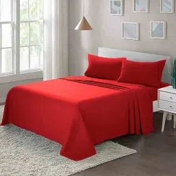 cazimo Red Solid 220 TC Polyester 1 Double Bedsheet with 2 Pillow Covers-picture-19