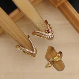 ringles Adjustable vanki ring combo Brass Cubic Zirconia Gold Plated Ring-picture-16