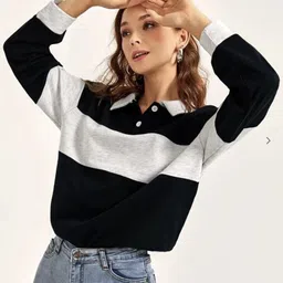 black studio Women Full Sleeve Color Block, Self Design Sweatshirt-picture-15