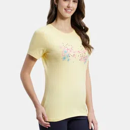 jockey 1361 Women Printed Round Neck Cotton Blend Yellow T-Shirt image 2