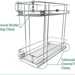 smart slide Utensil Kitchen Rack 2-Tier Stainless Steel Bottle Pull out Basket (4 X 18 X 17 INCH) for Modular Kitchen / Kitchen Cabinet Drawer / Multipurpose Container Shelf Organizer / Kitchen Trolley Steel image 4