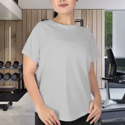 myo2 Women Solid Round Neck Reversible Polyester Grey T-Shirt-picture-16