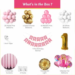 kidos Printed Barbie Theme 1st Birthday DIY Decoration Item Kit For Girls Balloon image 2