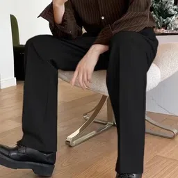 perisfashion Men Straight Fit Black Lycra Blend Trousers image 3