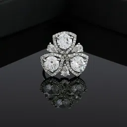 Estele Rhodium-Plated CZ-Studded Adjustable Finger Ring-picture-24