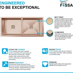 fossa 45"x20"x10" Inch Double Bowl Premium Stainless Steel Handmade Kitchen Sink Matte Finish Included Fruit Basket,Waste Coupling,Waste Pipe FS-16 Rose Gold Vessel Sink image 3