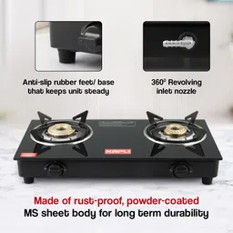 kapli Premium 2 Burner Manual Sleek & Compact Gas Stove High Efficiency Burner For LPG Glass Manual Gas Stove image 4