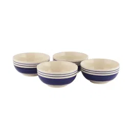 vareesha (Set of 4) 150ml Ceramic Indigo Blue Stripes Dinner Bowl image 2