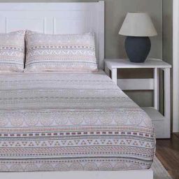 maspar Peach Geometric Print 144 TC Cotton Single Bed Fitted Sheet with 1 Pillow Cover Sensory Bloom Collection-picture-21