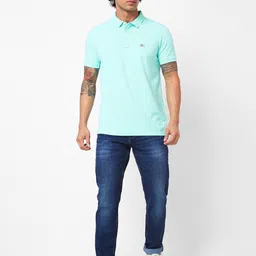 spykar Men Solid Polo Neck Cotton Blend Blue T-Shirt image 4